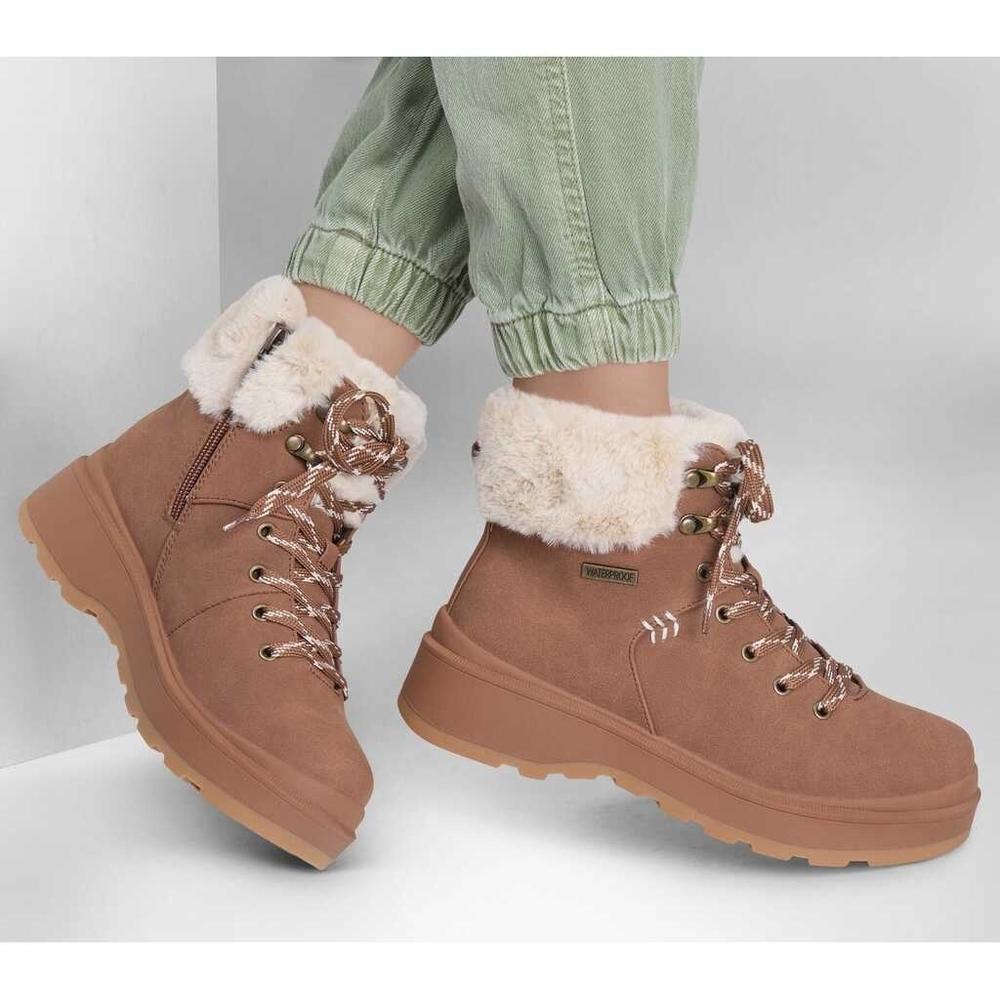 Women’s Size 8 Winter Boots Brown Faux Fur Lace Up – New Without Box